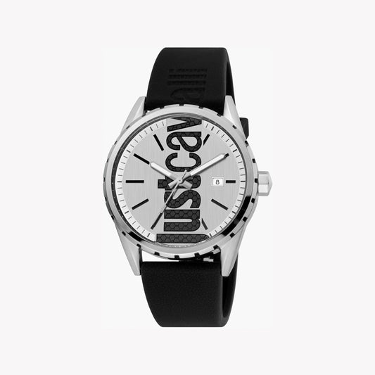 Just Cavalli Men's Silver Dial Watch, Black Silicone Jc1g082p0015
