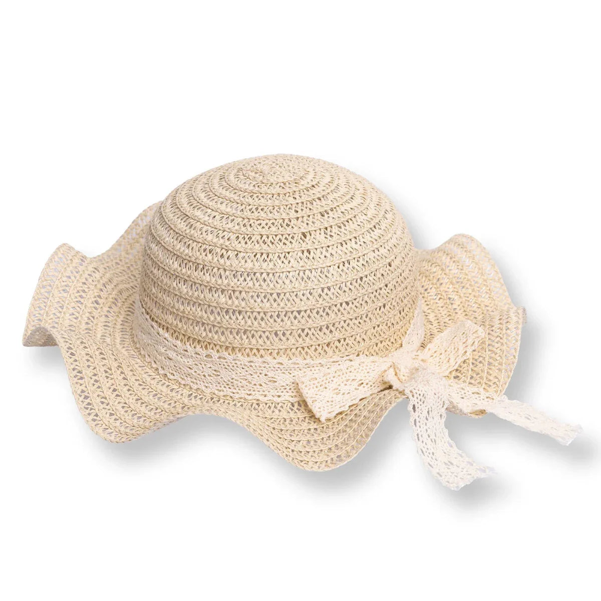 HelloBaby Baby Girl Straw Ribbon Hat - Ecru