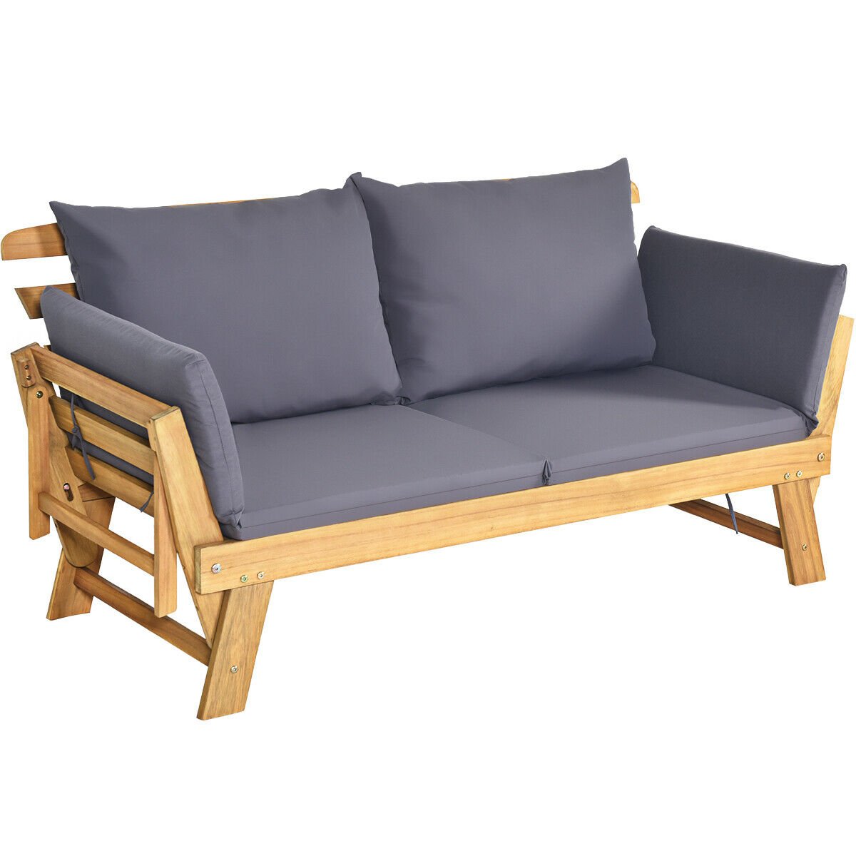 3 in 1 Convertible Cushioned Loveseat Lounger Couch with Pillows-Grey