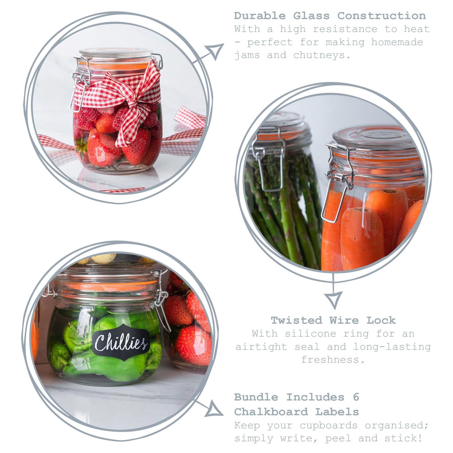 500ml Air tight Overnight oats Glass Storage Jar with Embossed Heart Detail & Label - Pack of Six