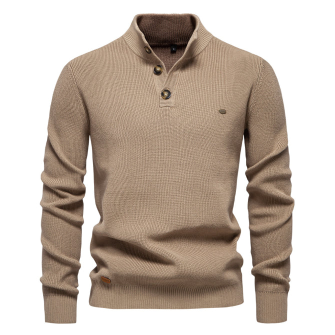 Men's Zipper Stand Collar Knitted Sweater Fashion Slim Solid Color Long Sleeve Half Turtleneck Top Men's Clothing