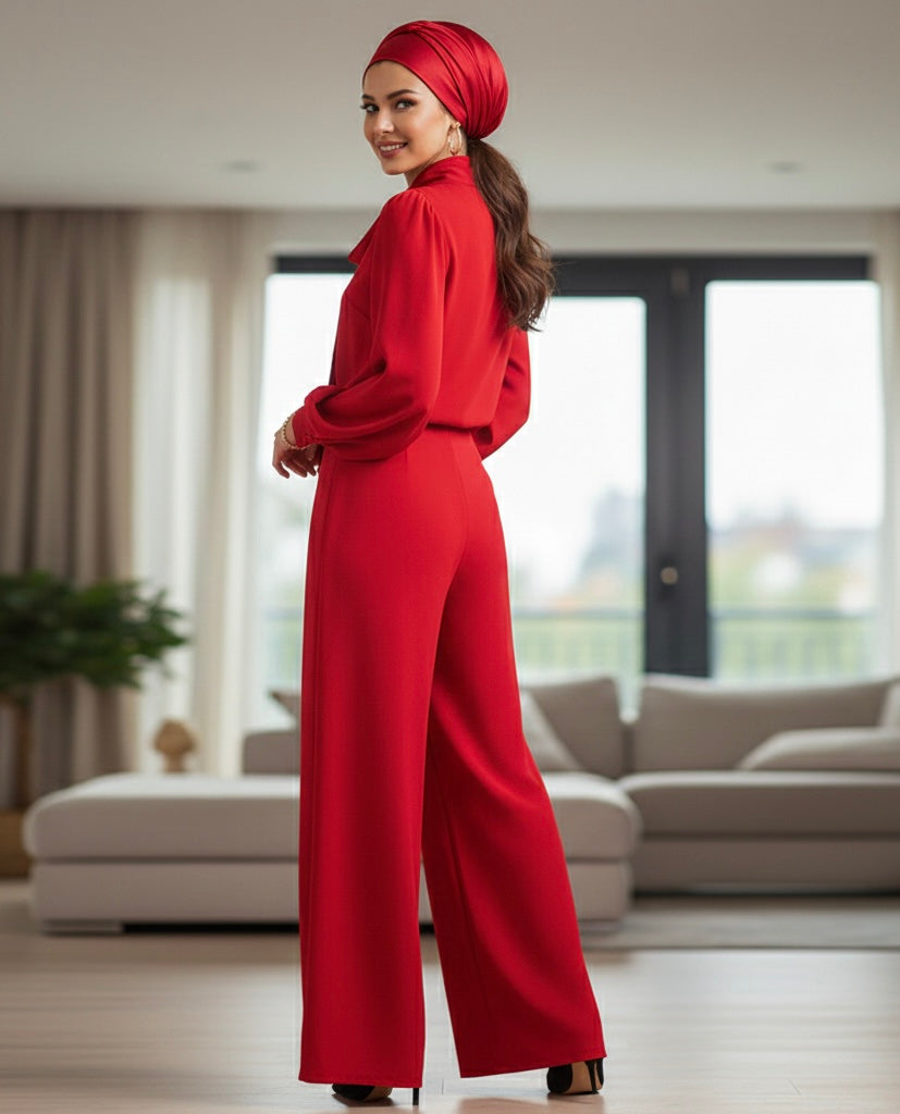 Wide Leg Long Sleeve Luxury Jumpsuit|Modest Evening Suit