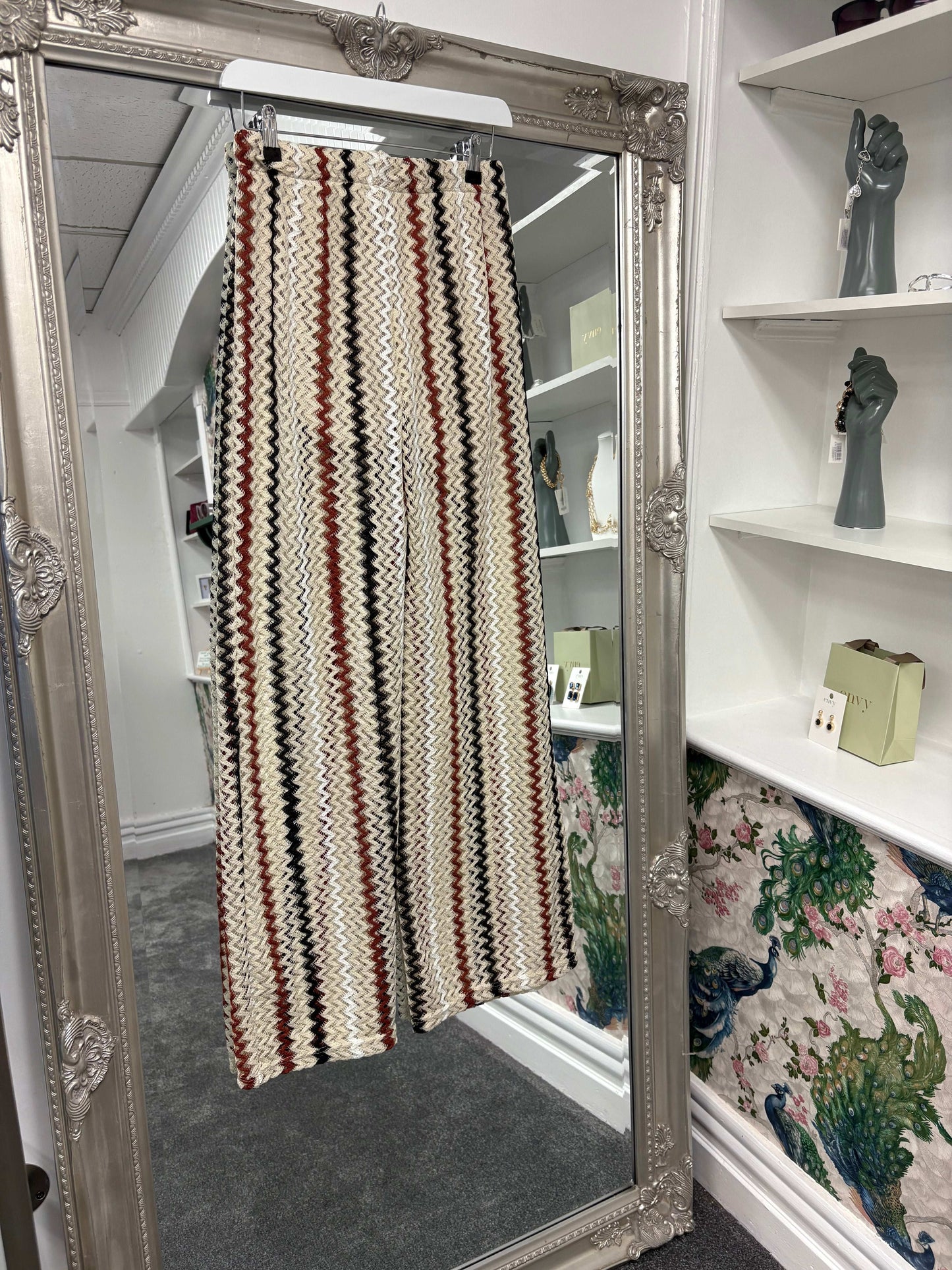 Luxtyle Zig Zag Wide Leg Trousers | Striped Knit Pants | One Size Fits 8–14
