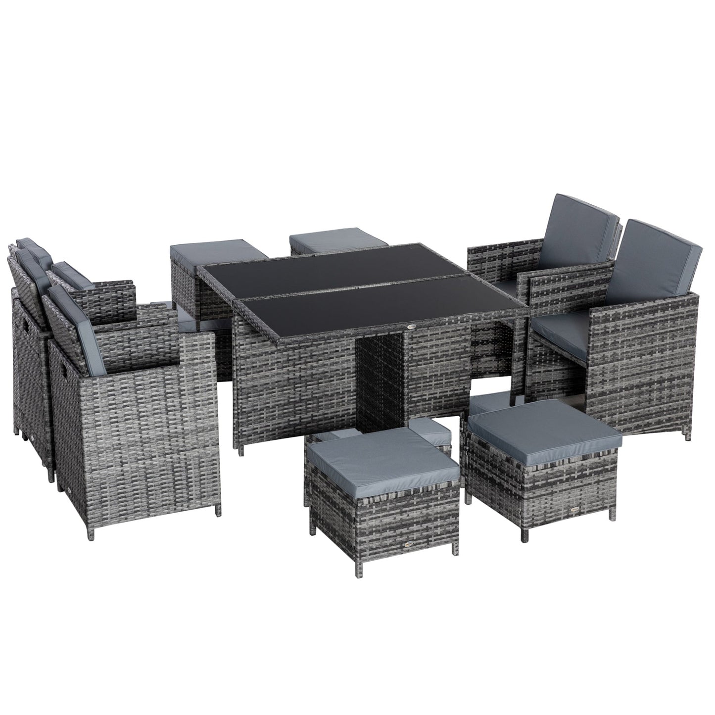 9PC Rattan Garden Furniture Set 8 Wicker Dining Chairs Footrest Table