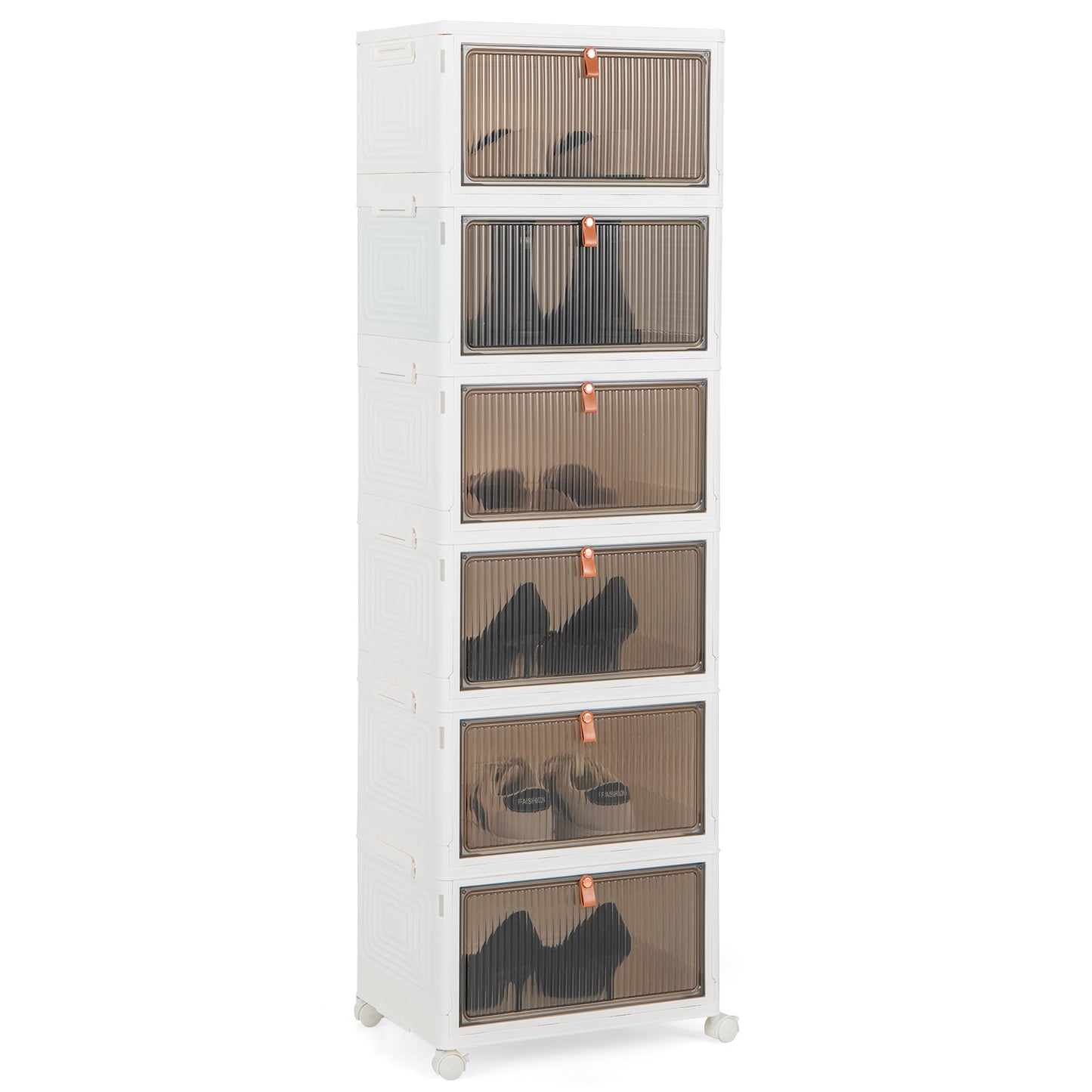 3/4/6-Tier Stackable Shoe Storage Box with Lockable Wheels-4-Tier