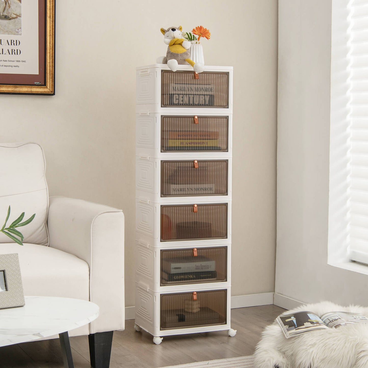 3/4/6-Tier Stackable Shoe Storage Box with Lockable Wheels-4-Tier