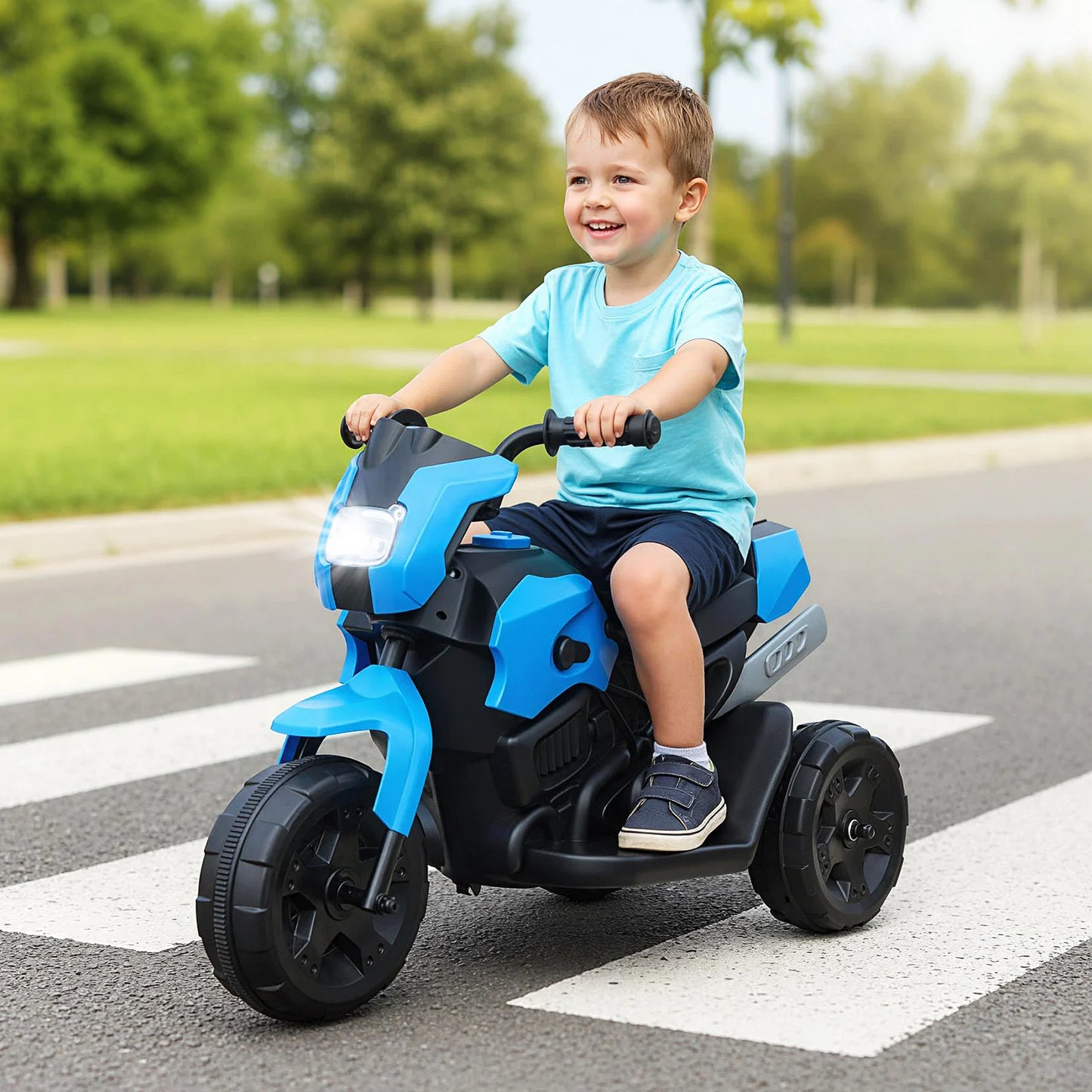 6V Kids 3-Wheel Ride on Motorbike with LED Headlight for Boys Girls Aged 37-72 Months-Red