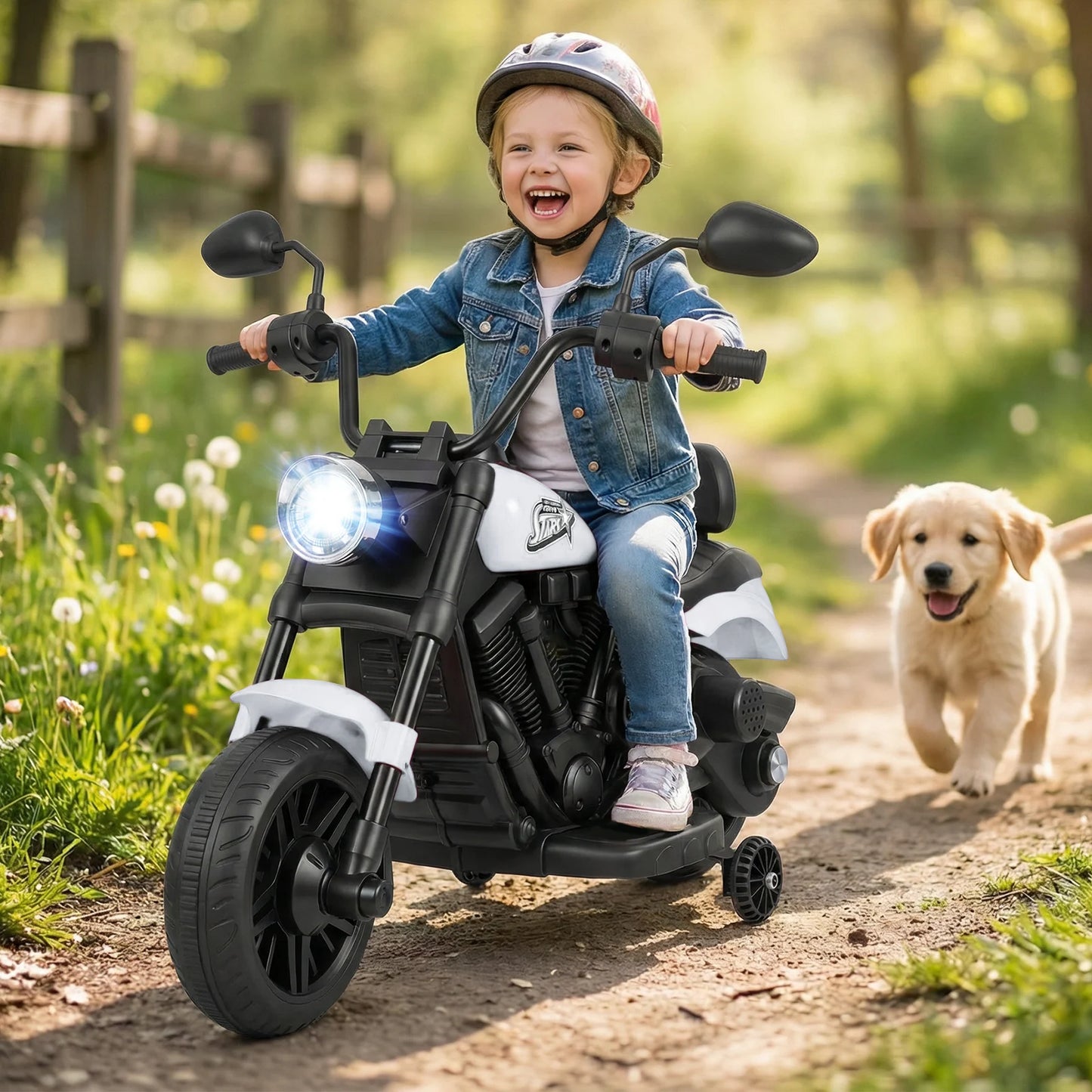 6V Kids Electric Motorbike with Detachable Training Wheels and Music-Navy