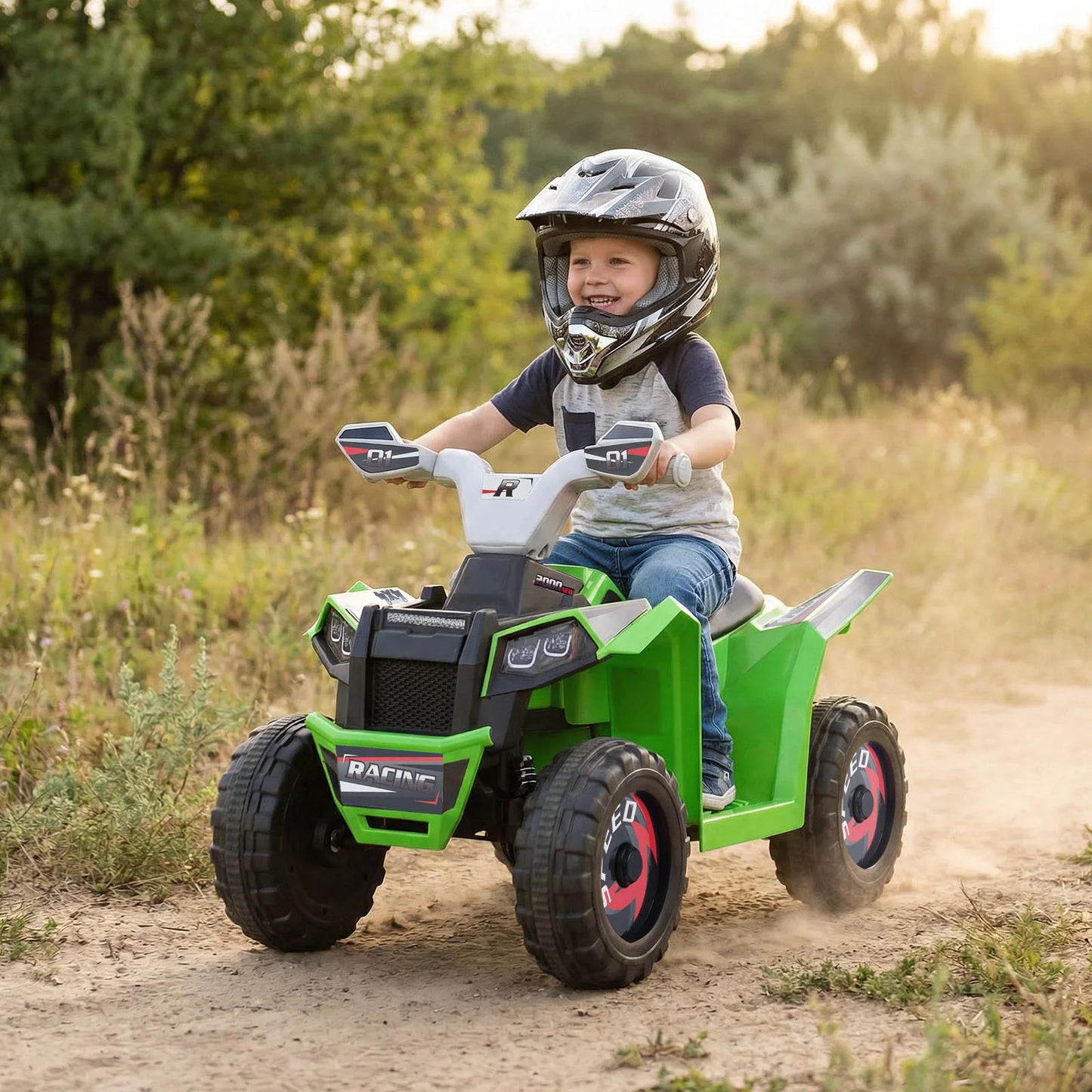 6V Kids Electric Quad with Removable Back Trailer Toddler Ride On ATV-Blue