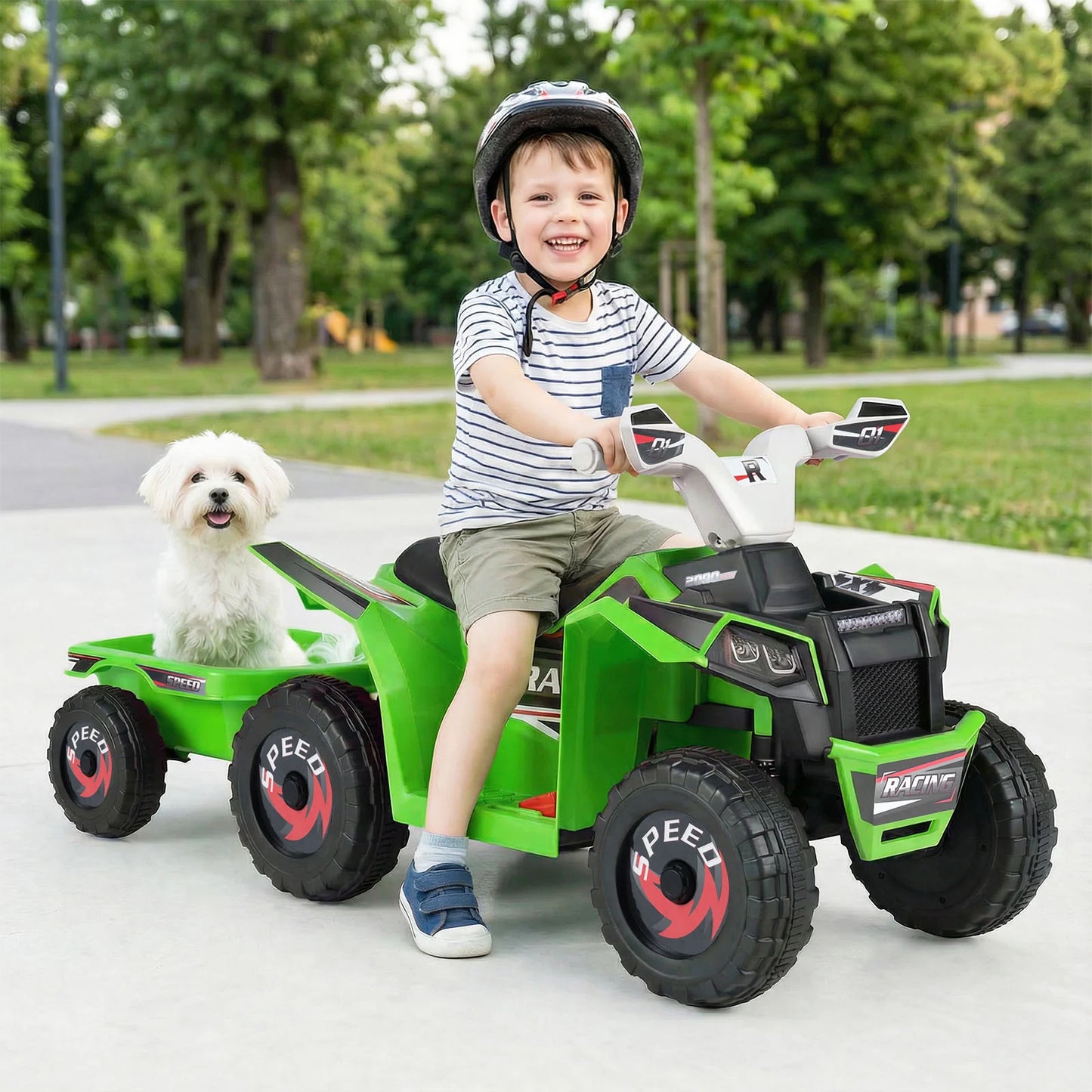 6V Kids Electric Quad with Removable Back Trailer Toddler Ride On ATV-Blue