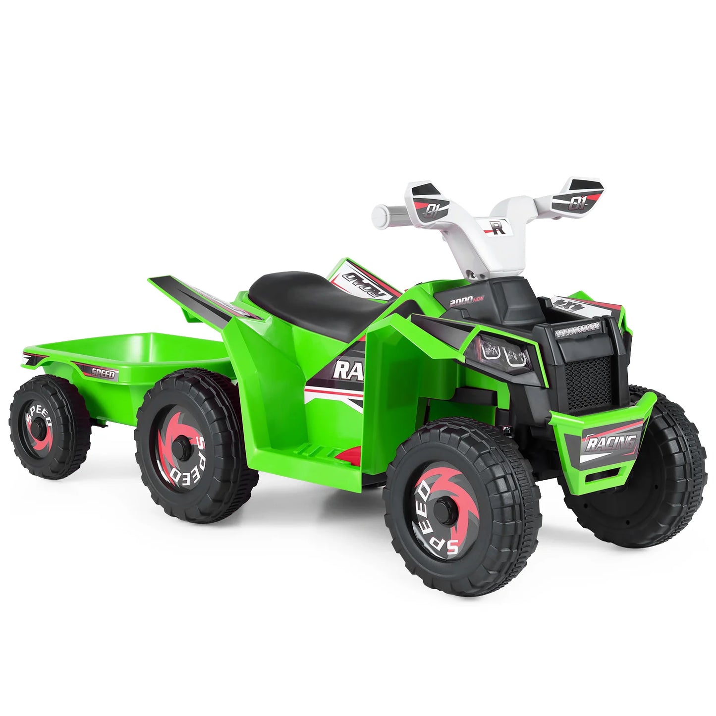 6V Kids Electric Quad with Removable Back Trailer Toddler Ride On ATV-Blue