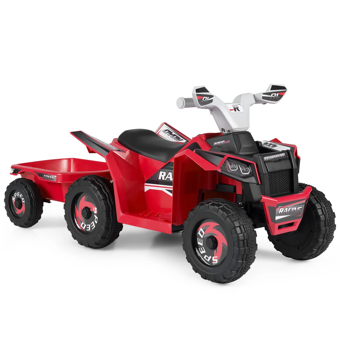 6V Kids Electric Quad with Removable Back Trailer Toddler Ride On ATV-Blue