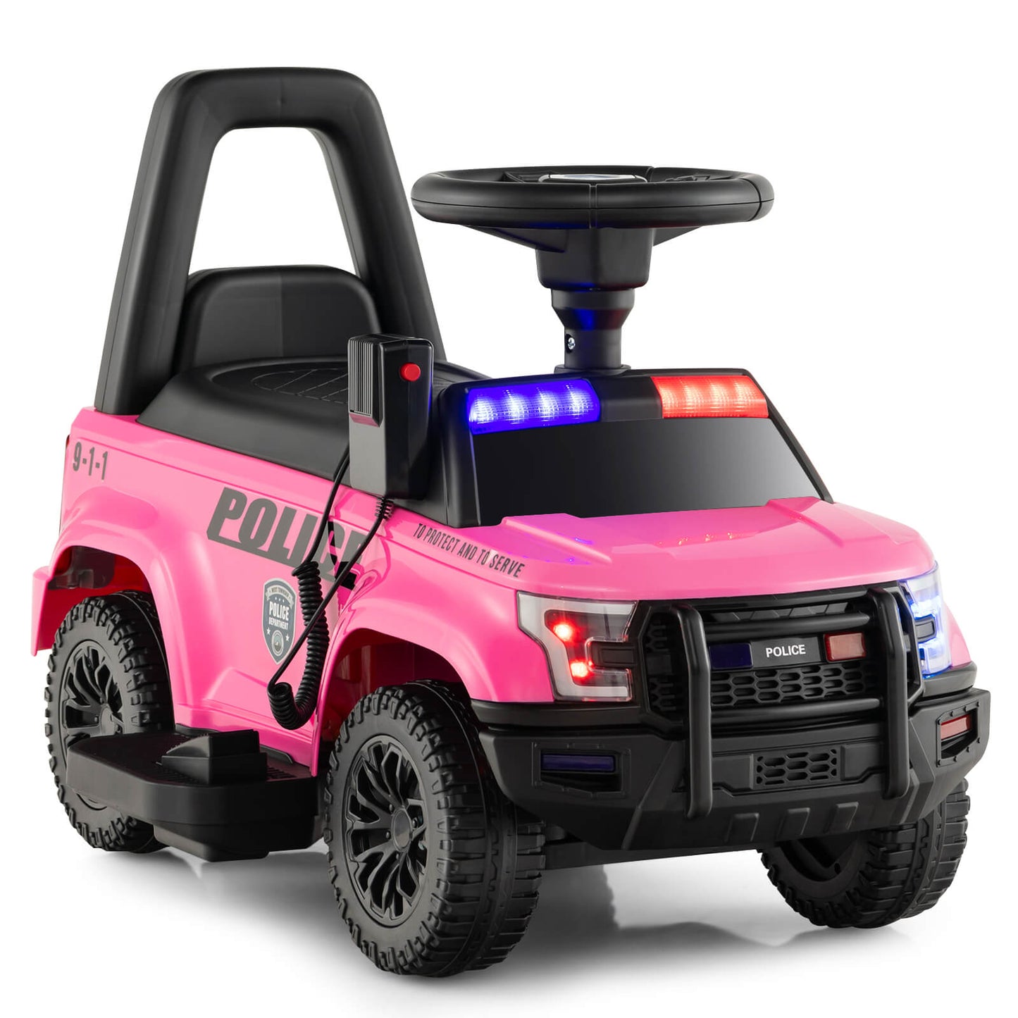 6V Kids Ride On Police Car with Side Megaphone-Black