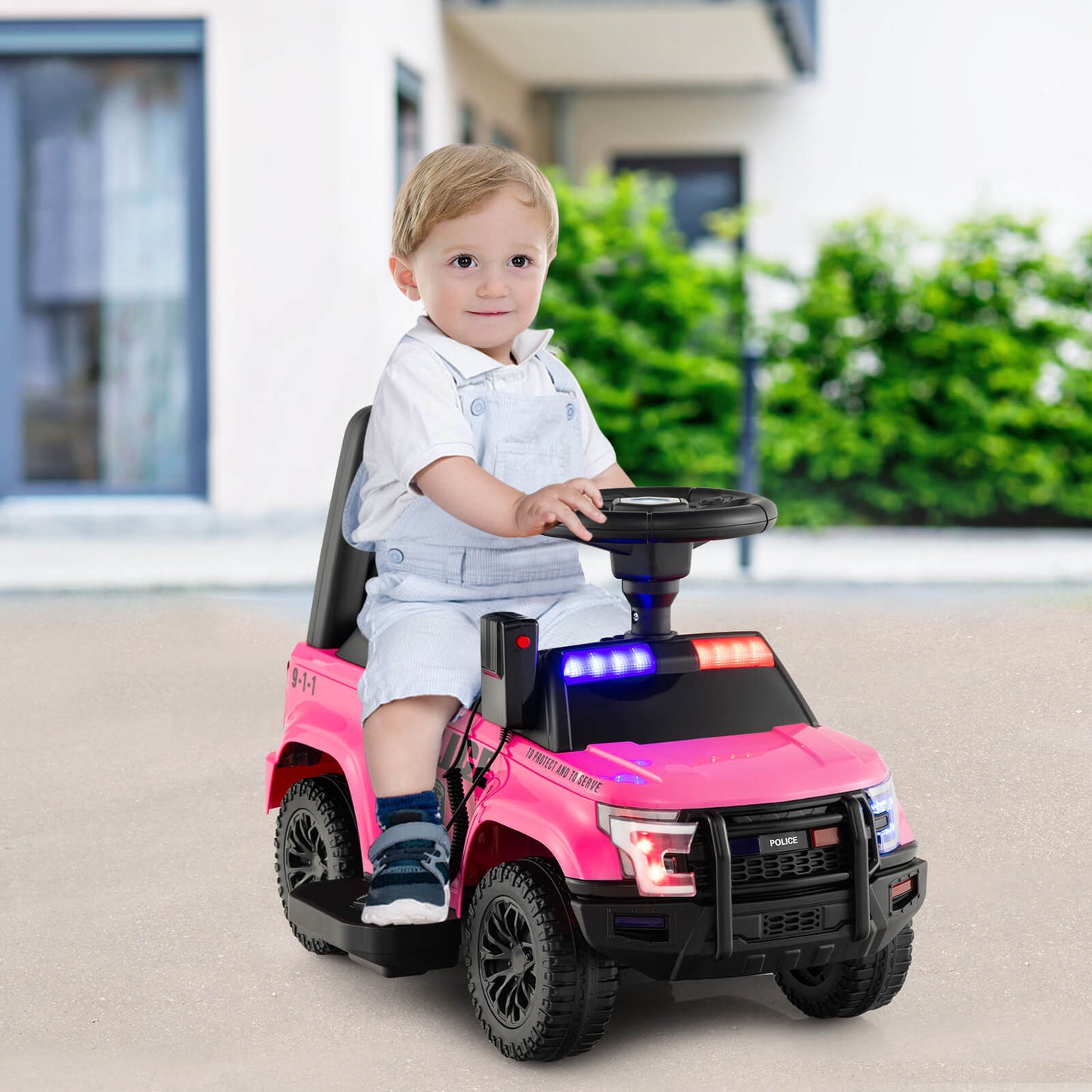 6V Kids Ride On Police Car with Side Megaphone-Black