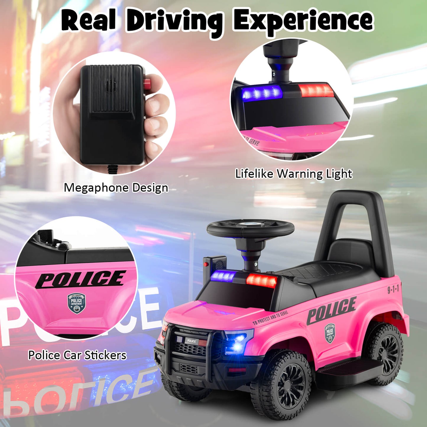 6V Kids Ride On Police Car with Side Megaphone-Black