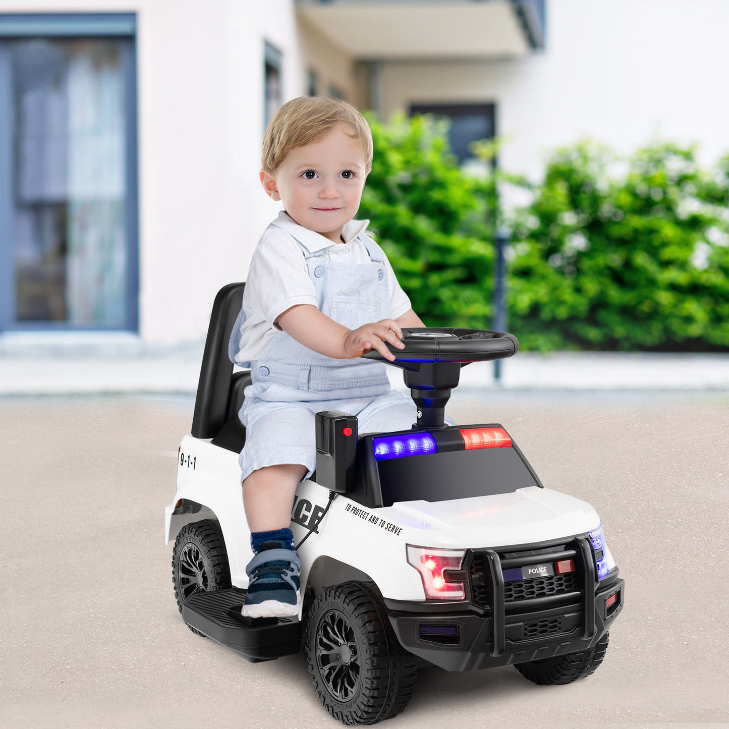 6V Kids Ride On Police Car with Side Megaphone-Black