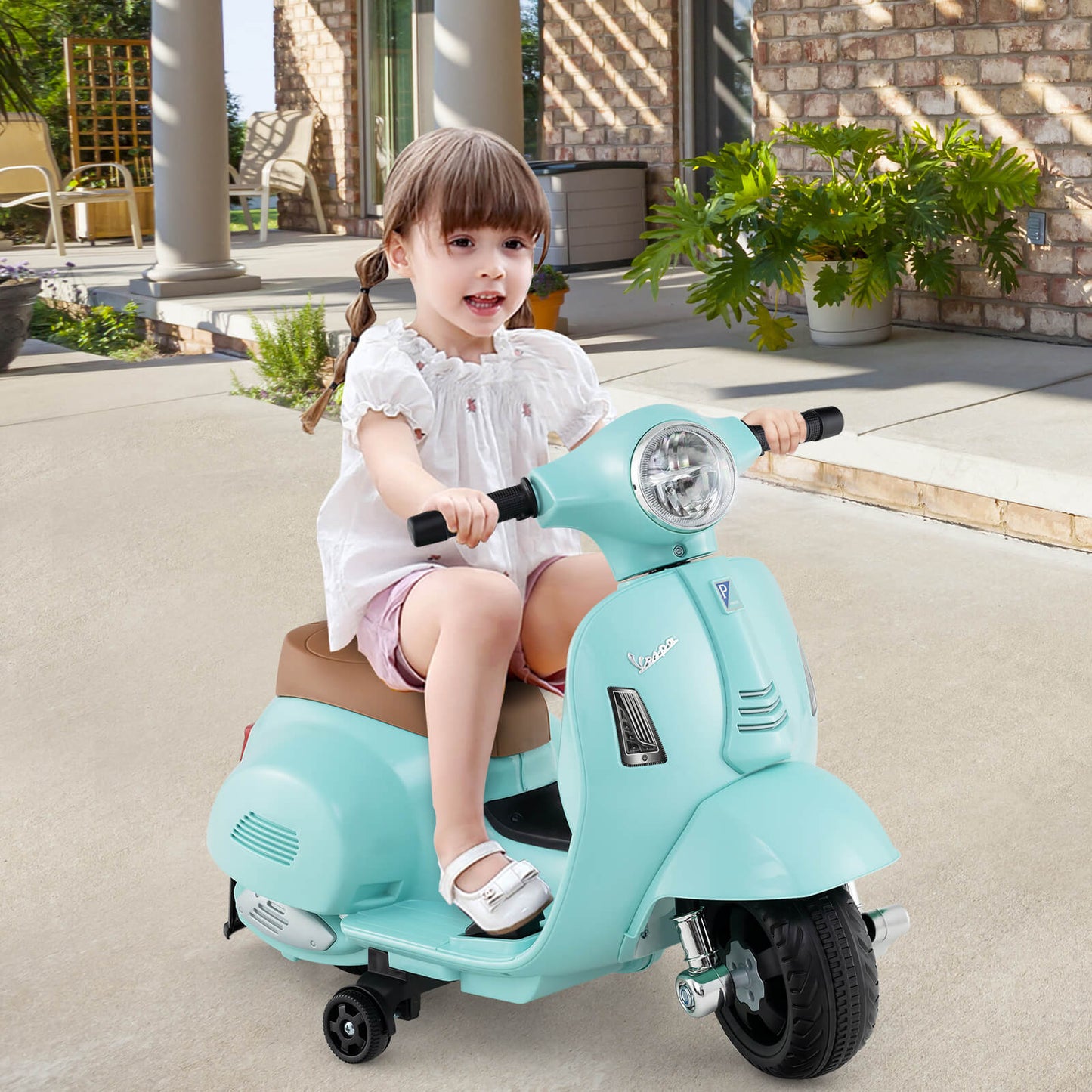 6V Kids Ride on Motorcycle Vespa Licensed with Lights and Horn Sound-Pink