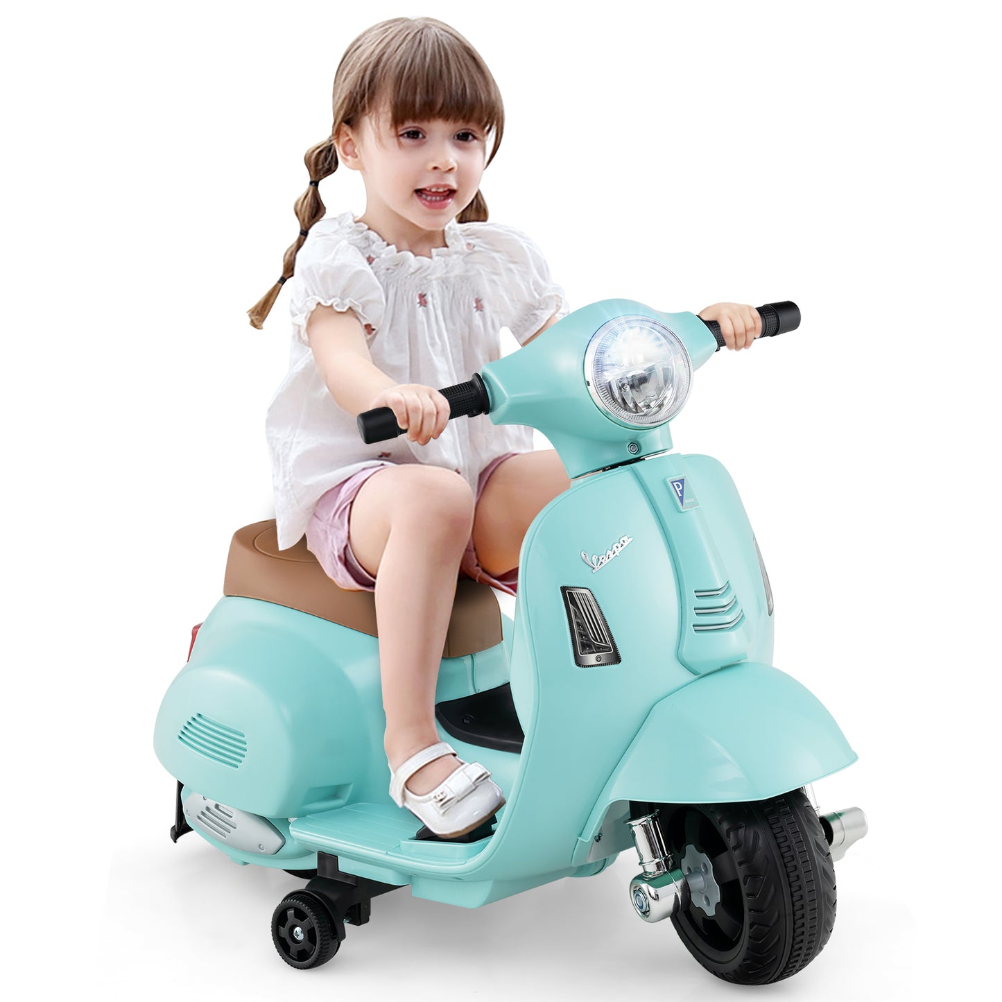 6V Kids Ride on Motorcycle Vespa Licensed with Lights and Horn Sound-Pink