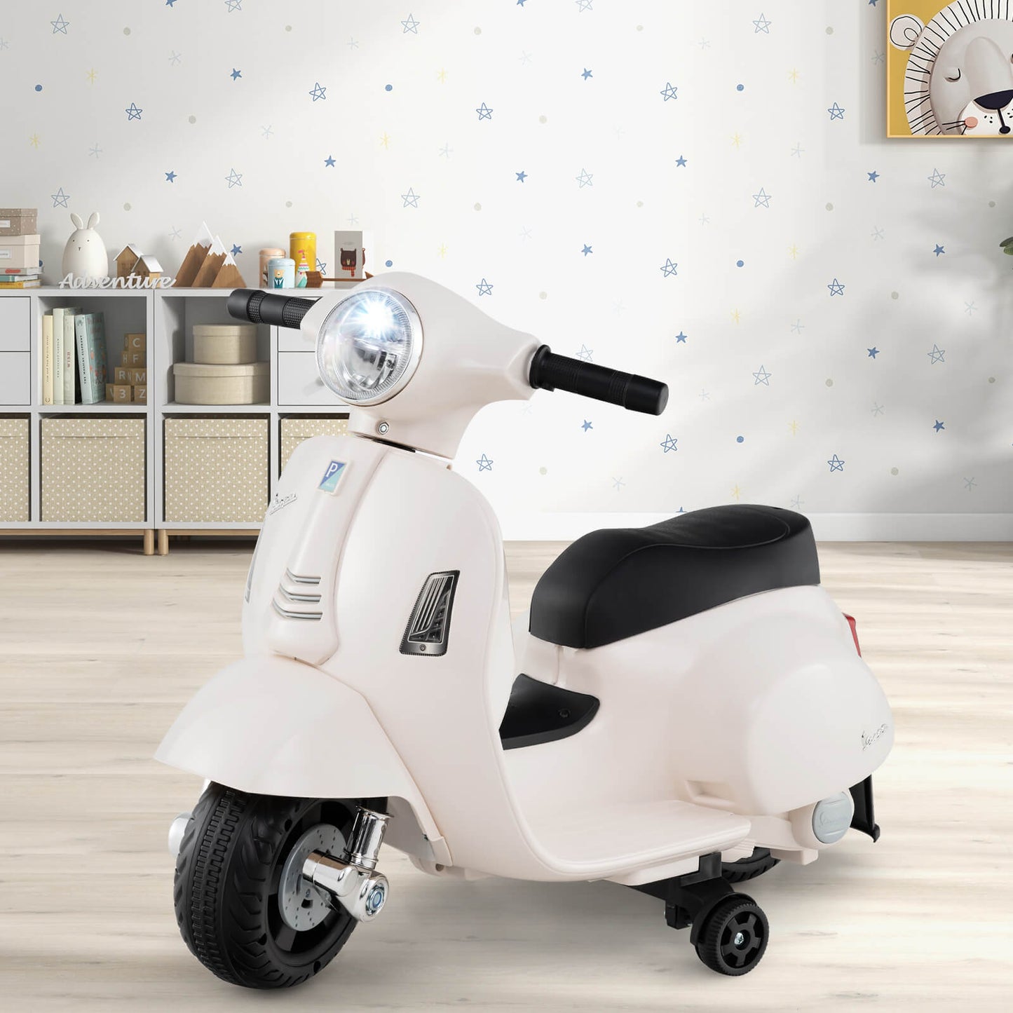 6V Kids Ride on Motorcycle Vespa Licensed with Lights and Horn Sound-Pink