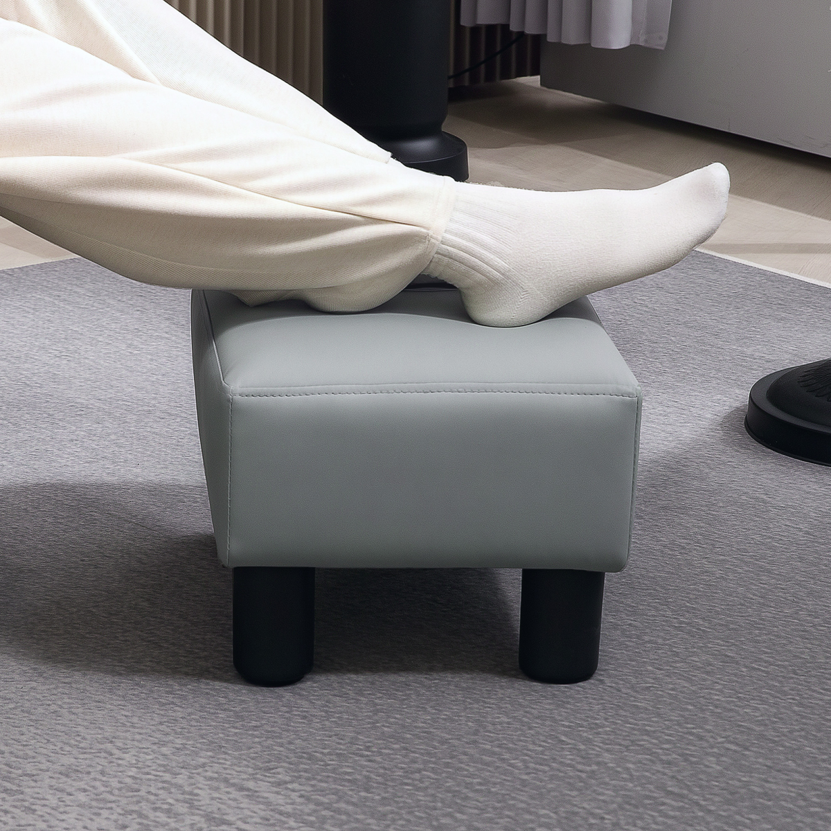 HOMCOM Chic Faux Leather Footstool Small Footrest with 4 Plastic Legs, Grey