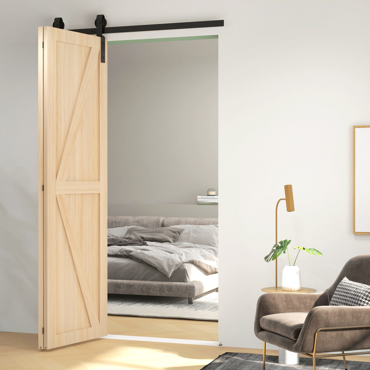 HOMCOM 4FT/122CM Bi-Folding Sliding Barn Door Hardware Kit Sliding Door Kit