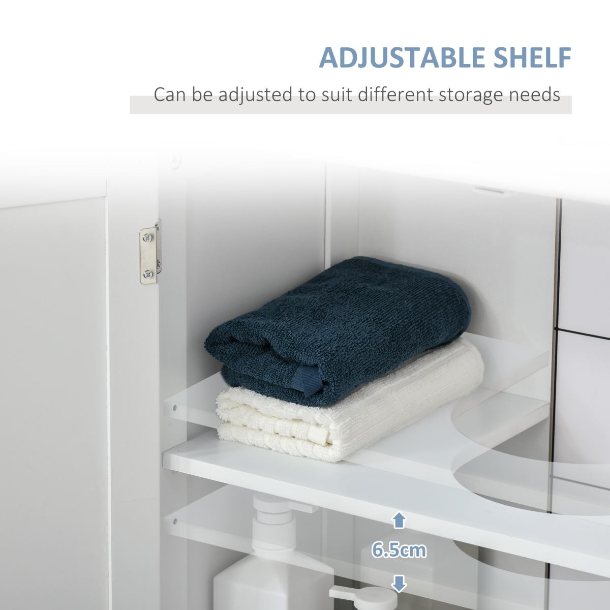 kleankin 60x60cm Under-Sink Storage Cabinet  Adjustable Shelf Drain Hole White