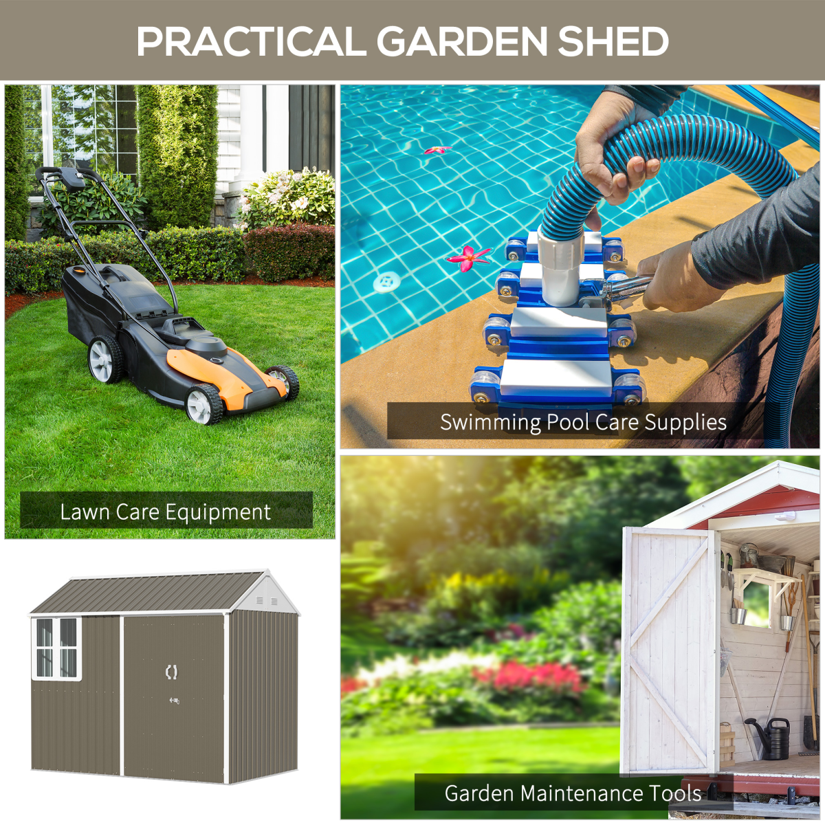 Outsunny 8x6ft Metal Garden Shed - Grey, Outdoor Storage w/ Doors, Window, Metal Construction