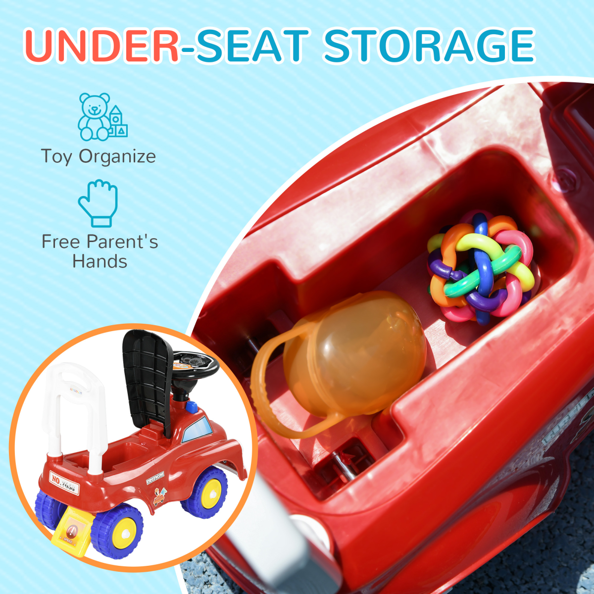AIYAPLAY Ride On Car Foot to Floor Design with Under Seat Storage, Red