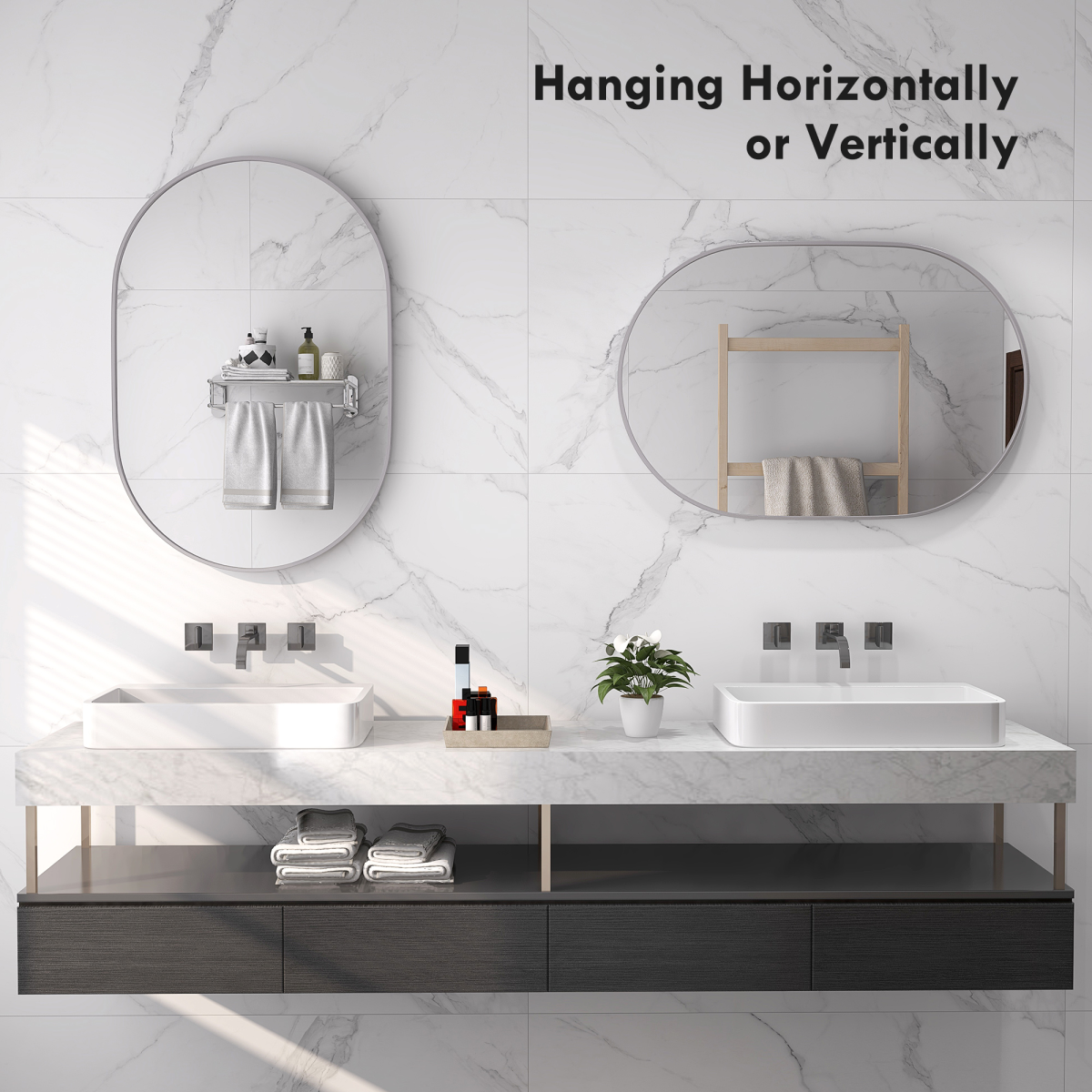 HOMCOM Oval Bathroom Mirror, Modern Wall Tempered Glass Mirror, 60 x 90cm