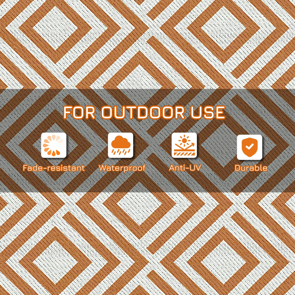 Reversible Outdoor Rug W/ Carry Bag for RV Camping Beach, 182 x 274 cm, Brown