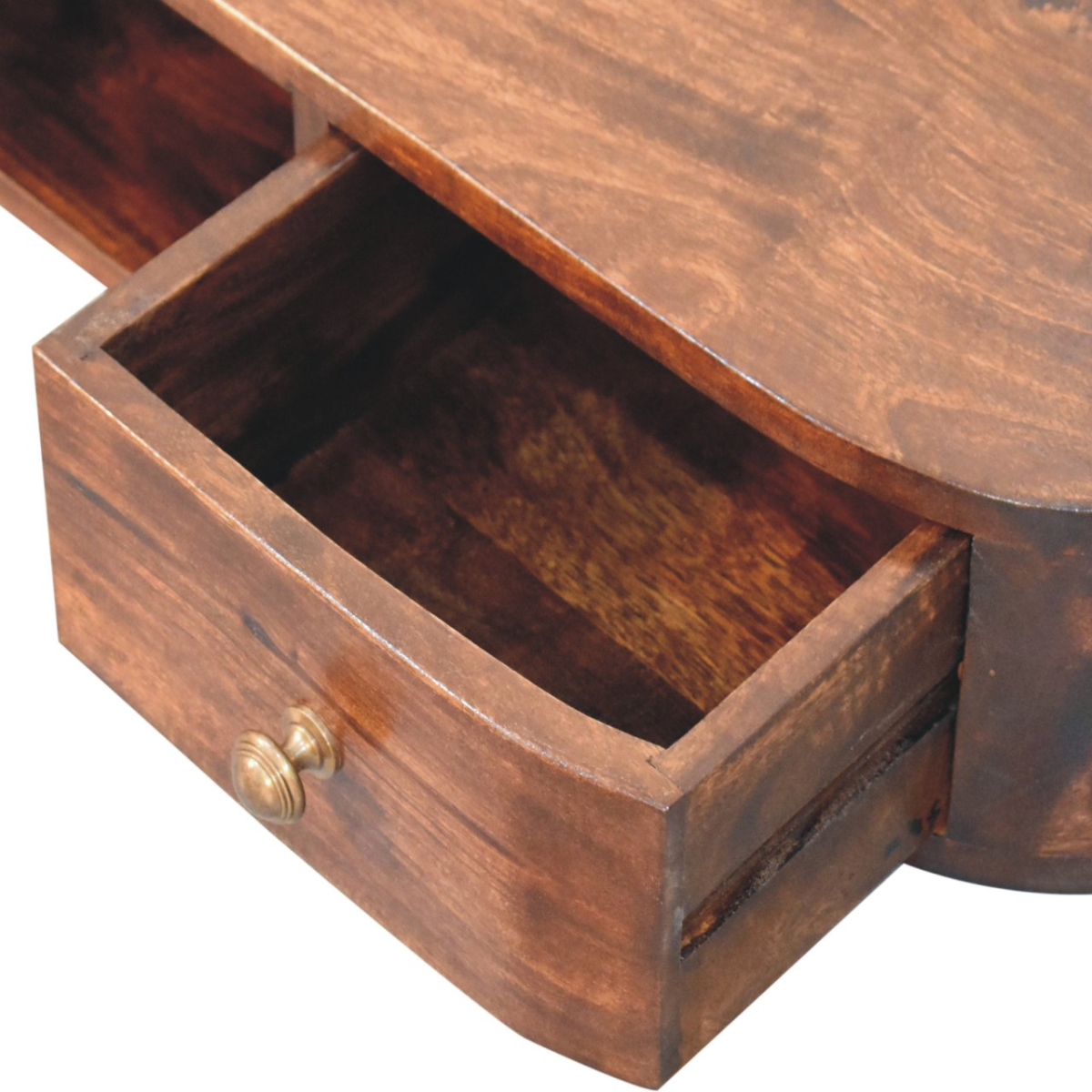 Artisan Furniture Solid Wood Lunar Wall Mounted Chestnut Console, 2 Drawers, Open Slot