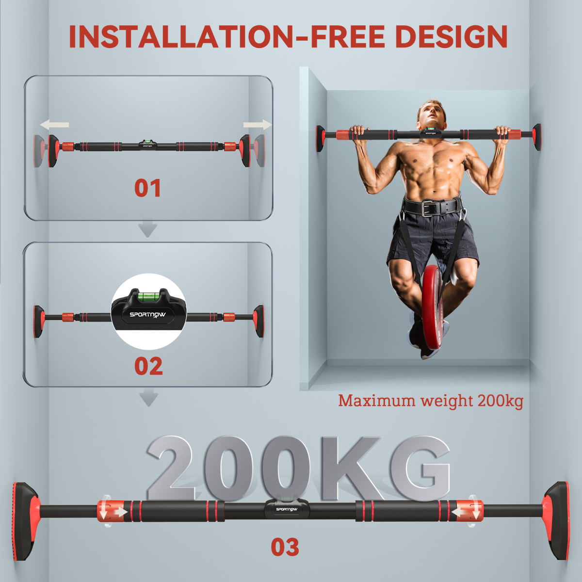 SPORTNOW Pull Up Bar Doorway from 96-130 cm (37.8"-51.2"), No Screws