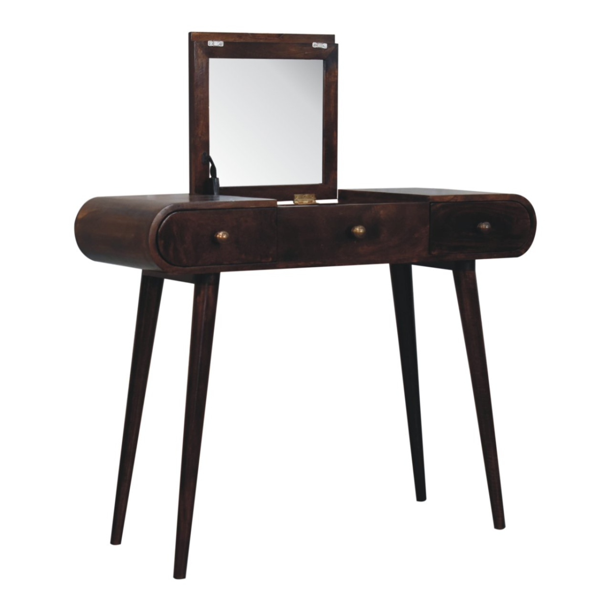 Artisan Furniture Solid Wood California Walnut Dressing Table with Foldable Mirror, Brown, 3 Drawers