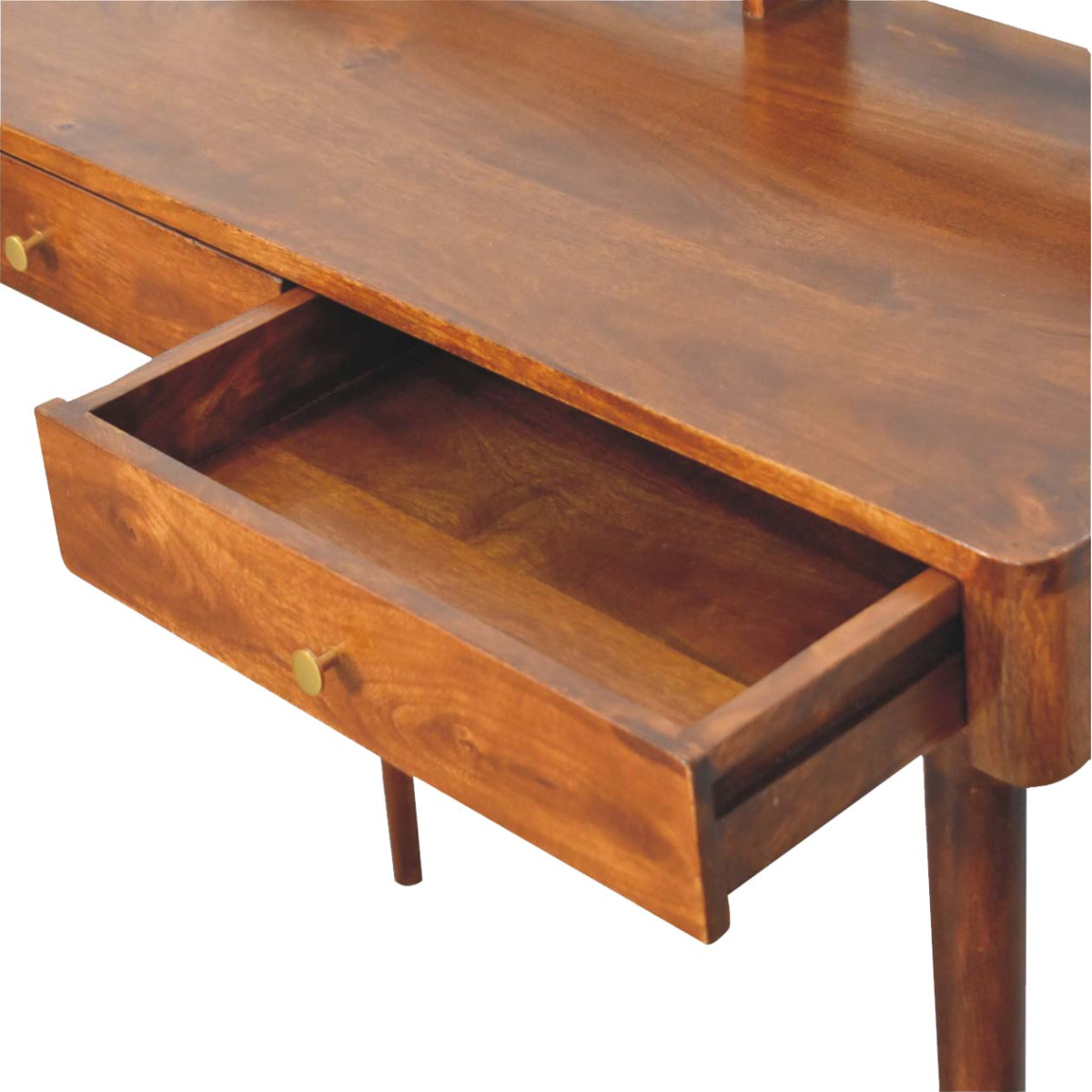 Artisan Furniture Solid Wood Elevated Chestnut Console Table, 2 Drawers, Dark Brown