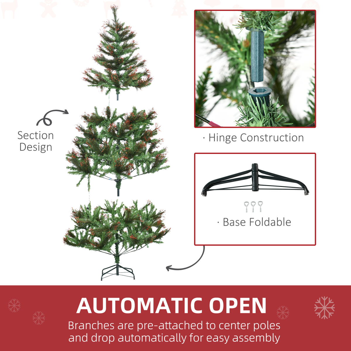 HOMCOM 6FT Pre-Lit Christmas Tree Artificial Spruce Tree Holiday D�cor Stand