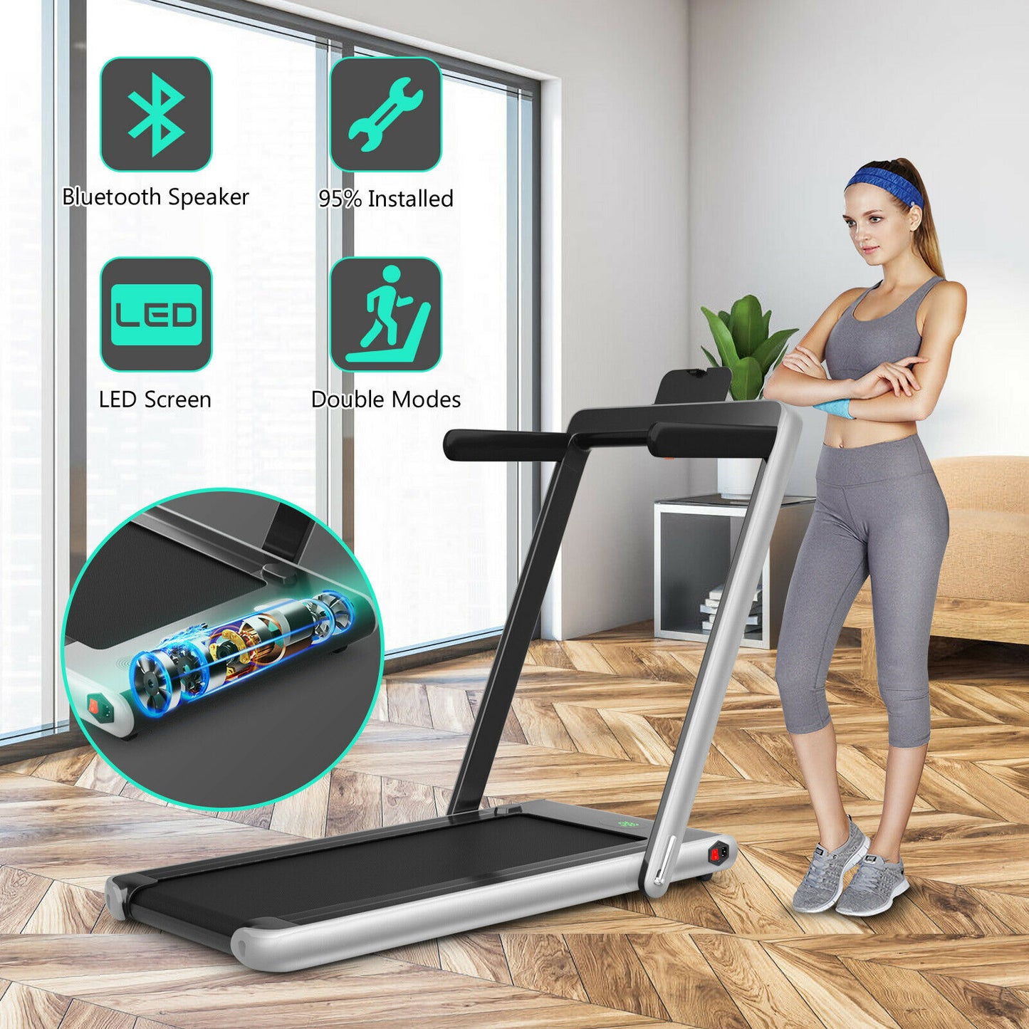 1-12Kph Folding Electric Treadmill with Bluetooth Capability-Black