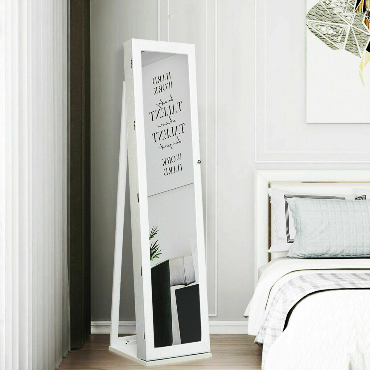 3-in-1 Mirrored Jewelry Armoire with Display Shelves-Black