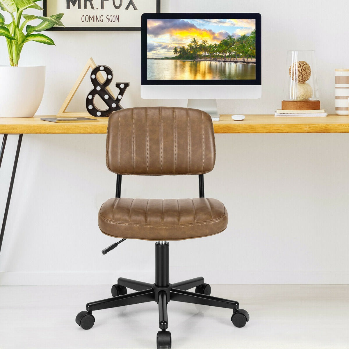 Adjustable Ergonomic Leisure Chair with PU Leather-Black
