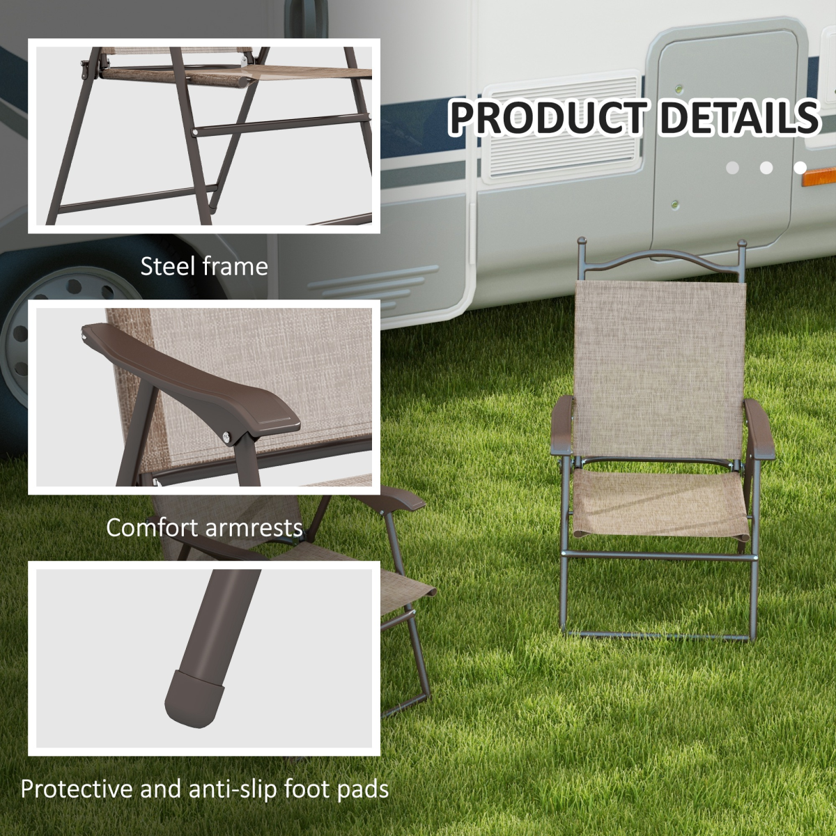 Outsunny Folding Chairs Set, Breathable Mesh Fabric Seat, Mixed Brown