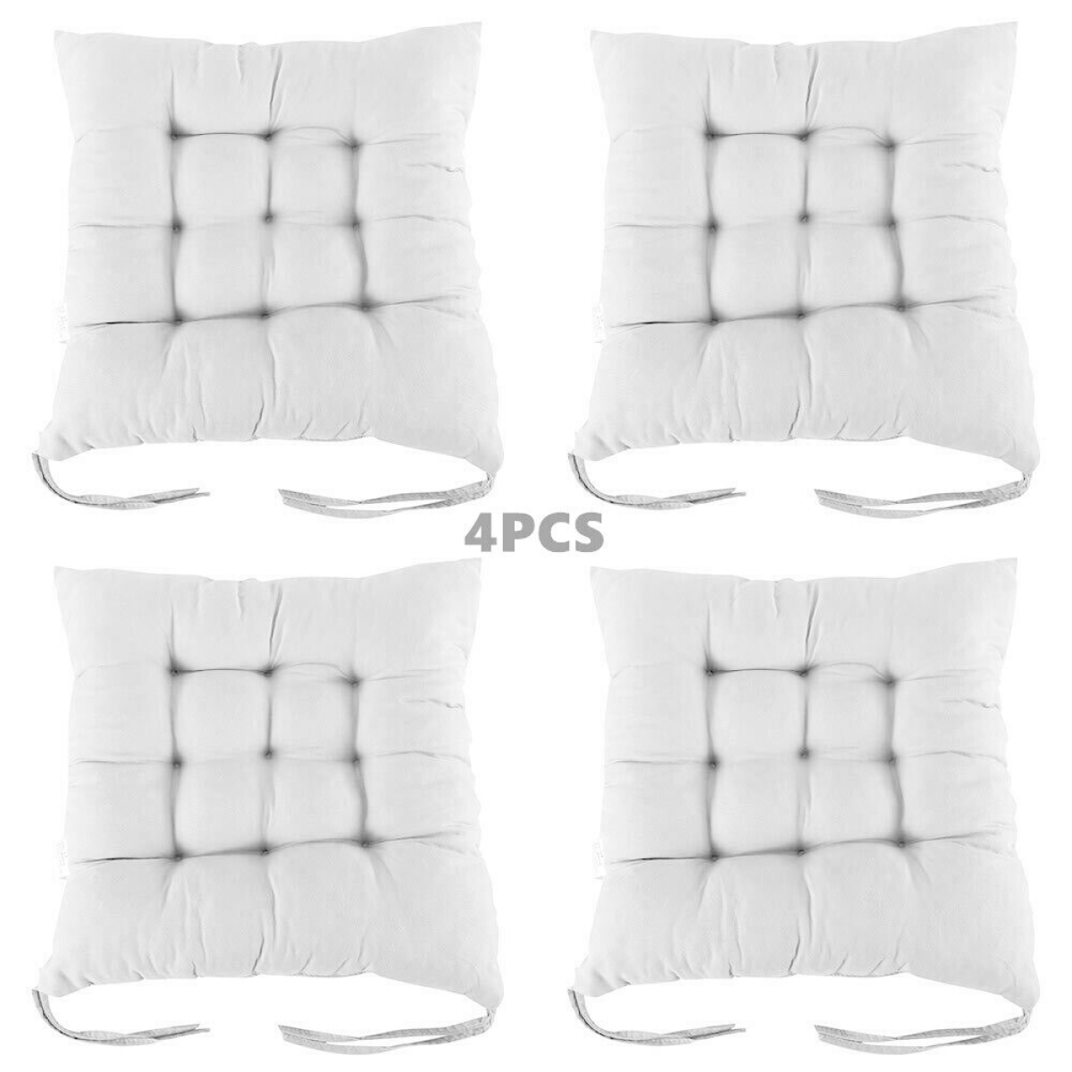 4 Pack Seat Pad Dining Room Garden Kitchen Chair Seat Cushions Tie On Plain UK