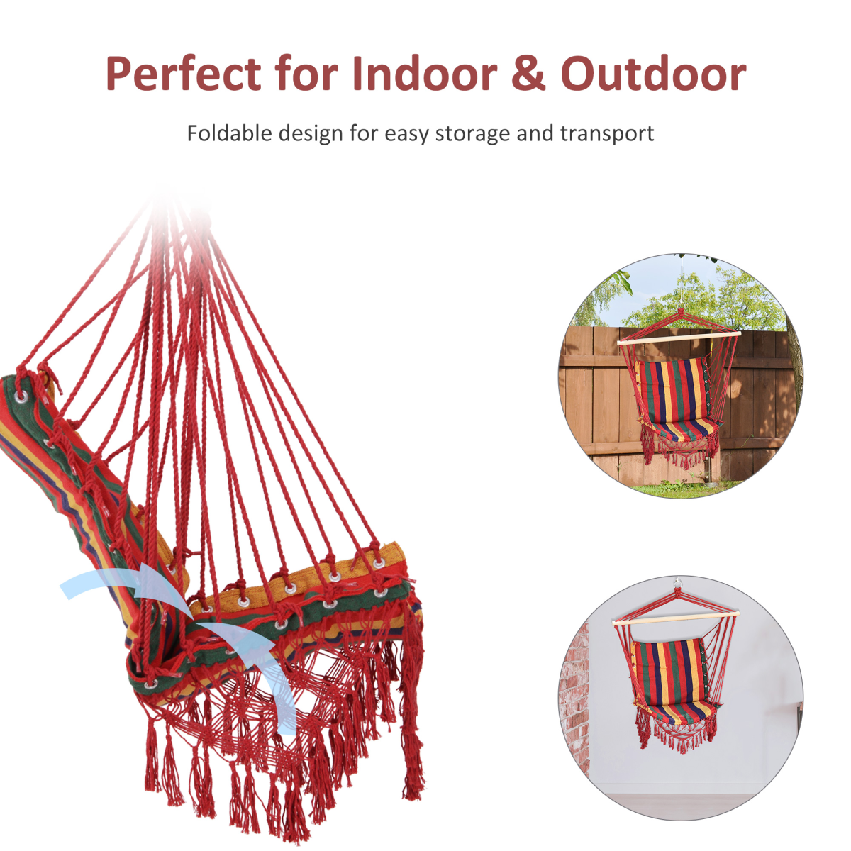 Hammock Chair Swing Colourful Striped Seat Porch Indoor Outdoor Hanging Beach