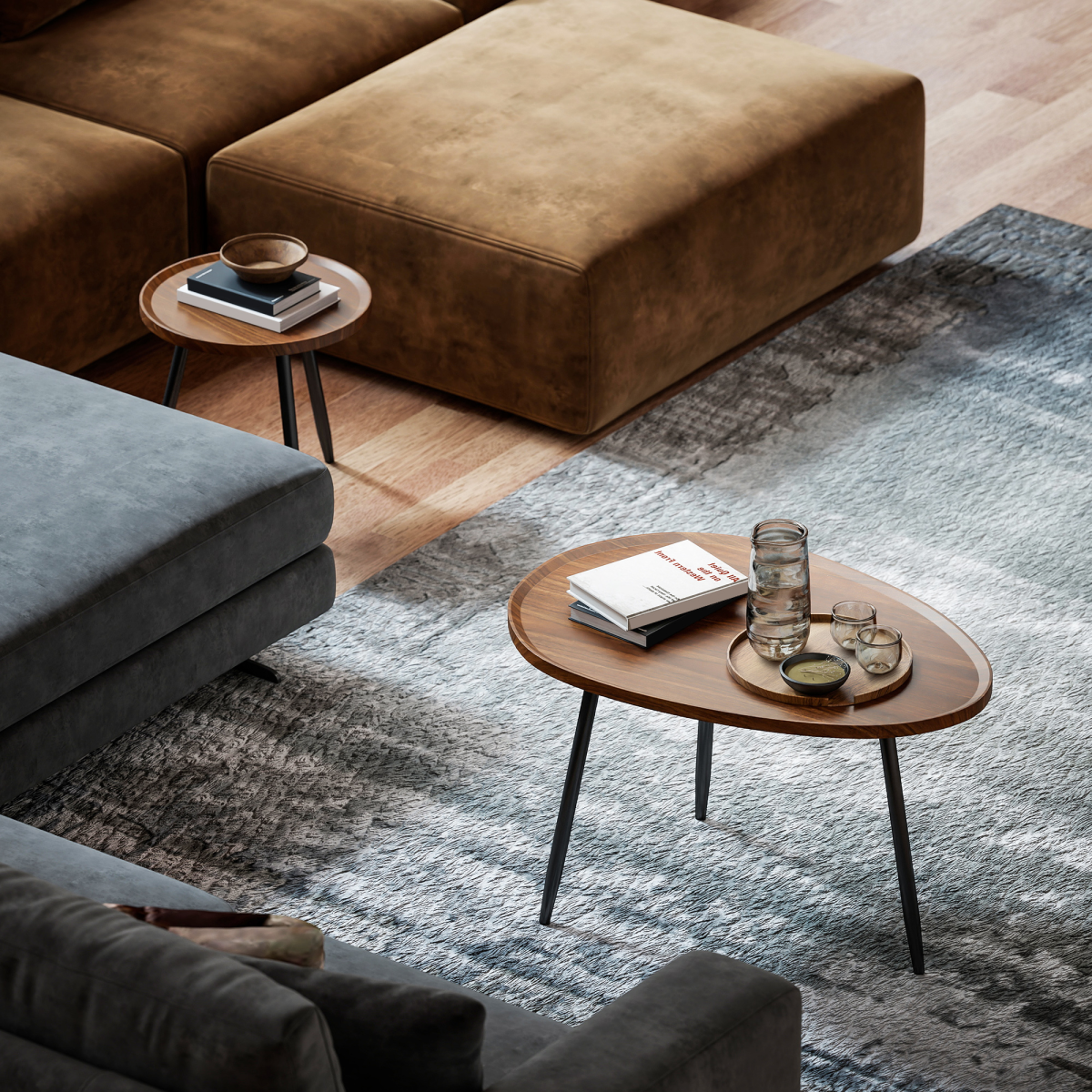 HOMCOM 2 80cm Sofa Side Table Set of 2 with Metal Legs, Chestnut Wood Effect