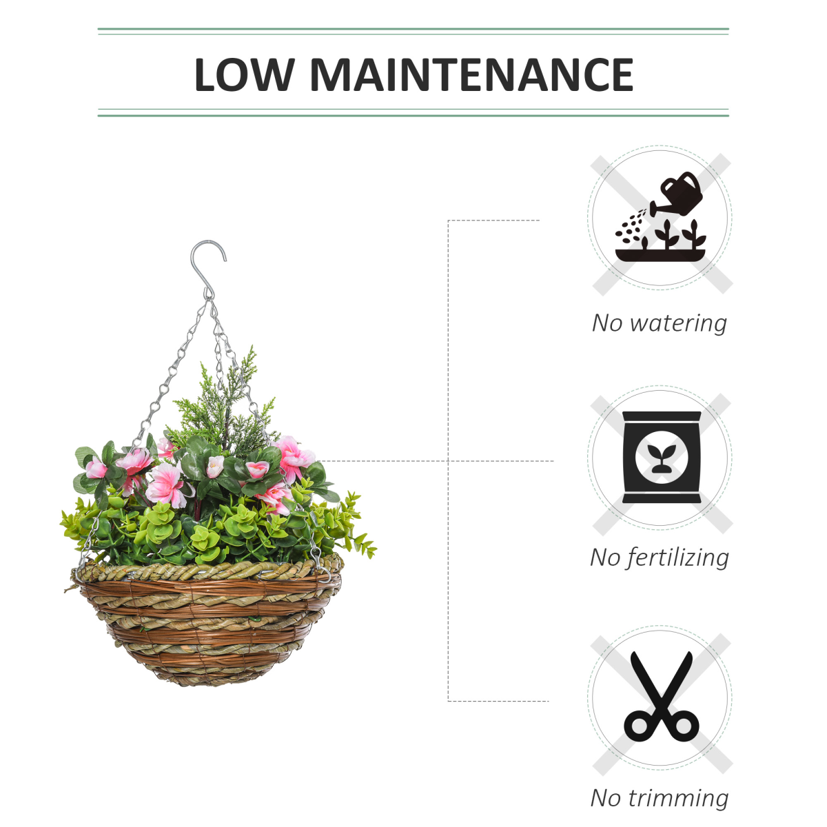 Pack of 2 Artificial Lisianthus Flowers Hanging Planter with Basket