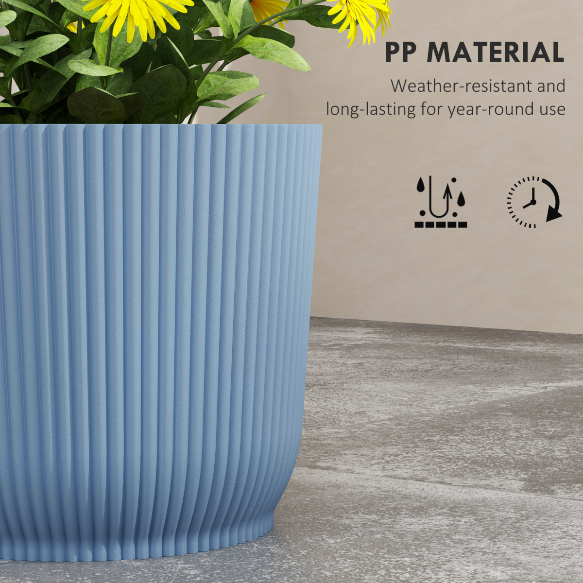 Outsunny Set of 3 Round Plant Pots Outdoor 22cm for Garden Decoration, Blue