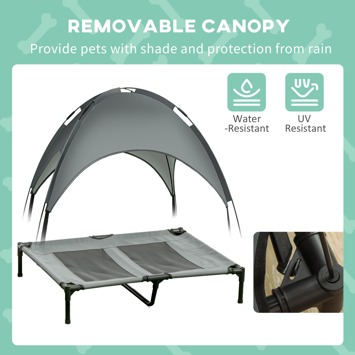 92 cm Elevated Dog Bed Cooling Raised Pet Cot UV Protection Canopy Grey Pawhut