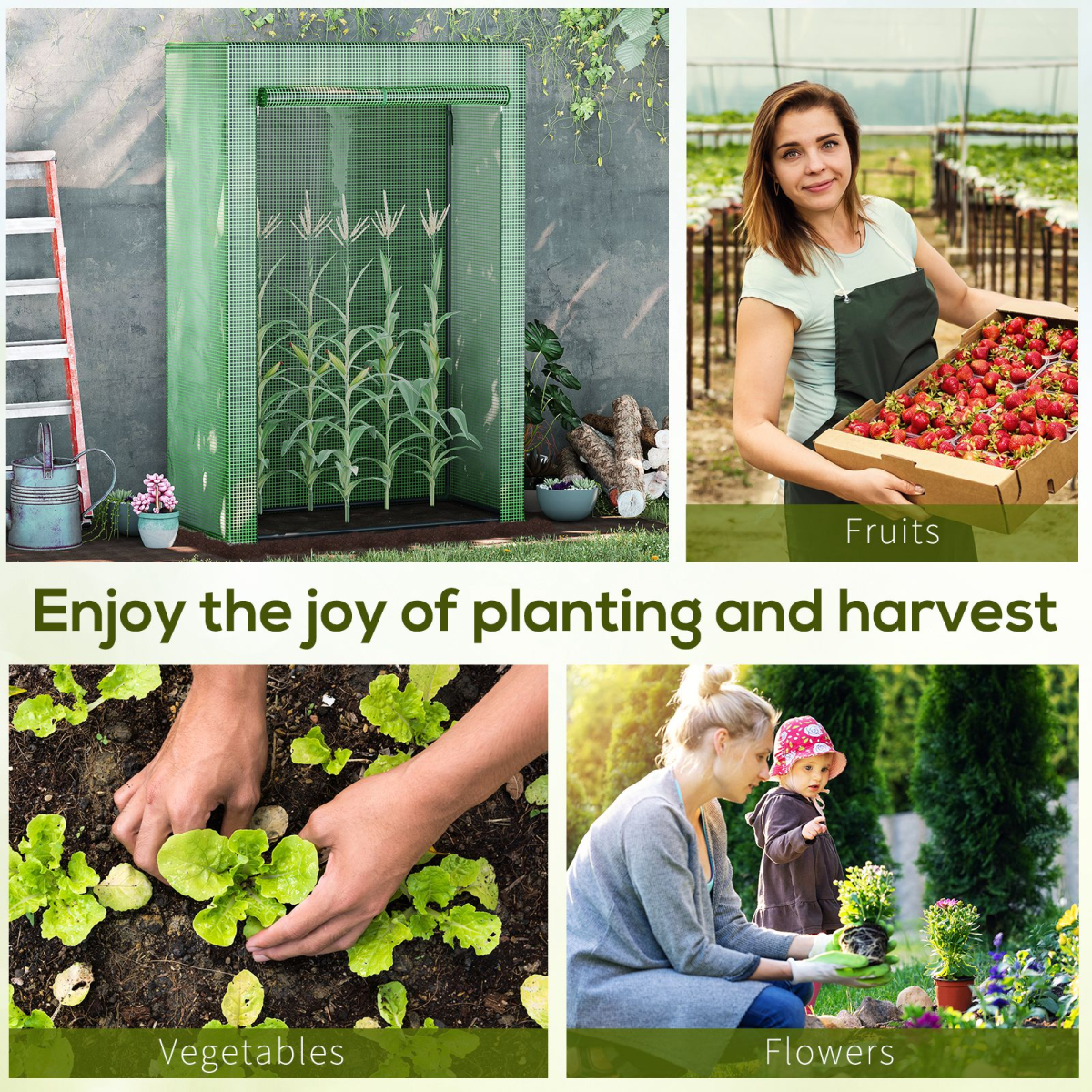 100x50x150cm Greenhouse PE Cover w/ Zipper Roll-up Door Outdoor, Green
