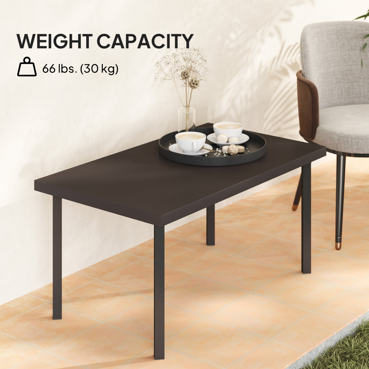 Outsunny Metal Garden Coffee Table with Woodgrain Tabletop, Brown