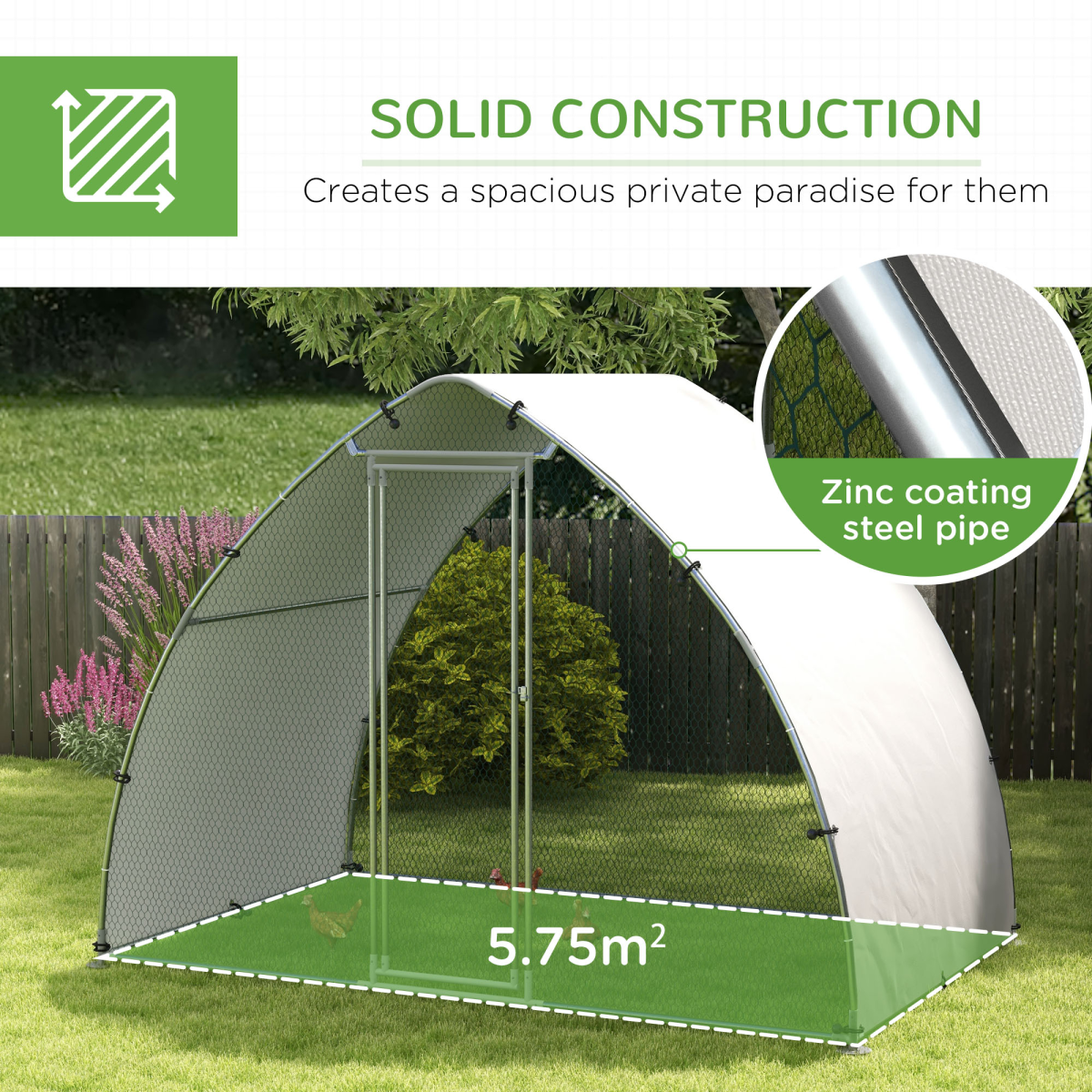PawHut Walk-In Chicken Run with Cover, for 4-6 Chickens, 3 x 1.9 x 2.2m