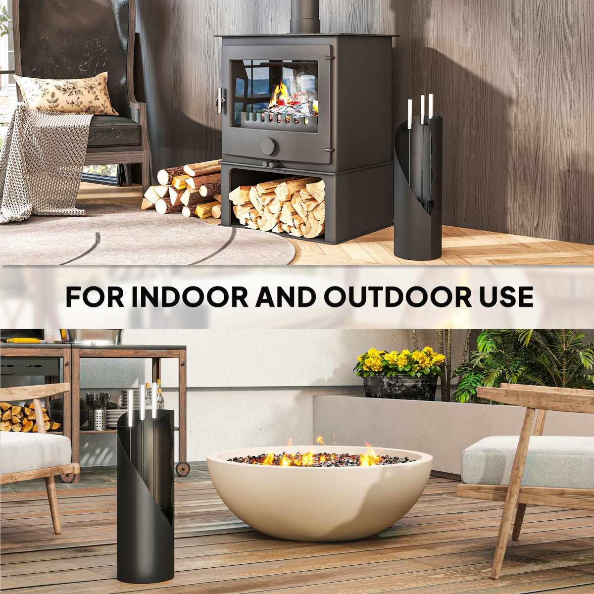 Outsunny 4 PCS Fireplace Companion Set, Metal Fireside Companion Set, Black