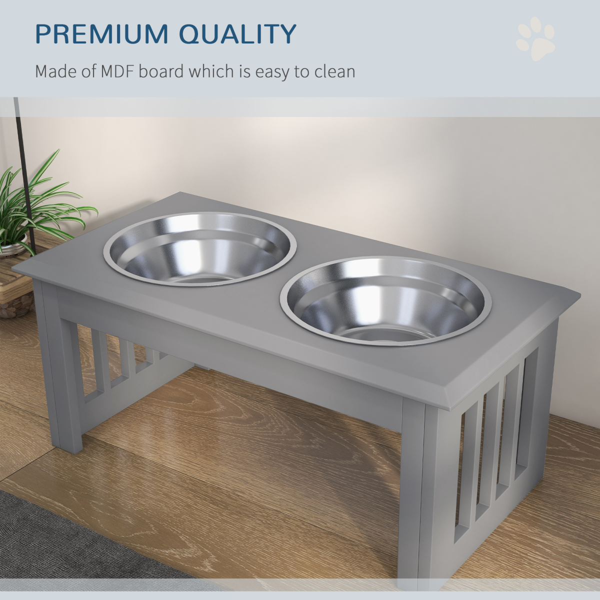 PawHut Raised Dog Bowls Pet Feeder Raised Elevated Stainless Steel Food Grey